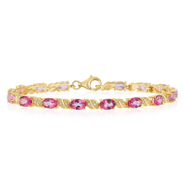 Pink Topaz and 1/10 Carat Diamond 17cm Bracelet in Gold Plated Sterling Silver