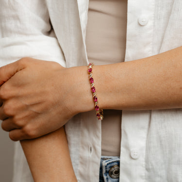 Pink Topaz and 1/10 Carat Diamond 17cm Bracelet in Gold Plated Sterling Silver