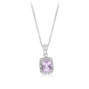Created Pink Sapphire and Diamond Pendant on 45cm Chain in Sterling Silver