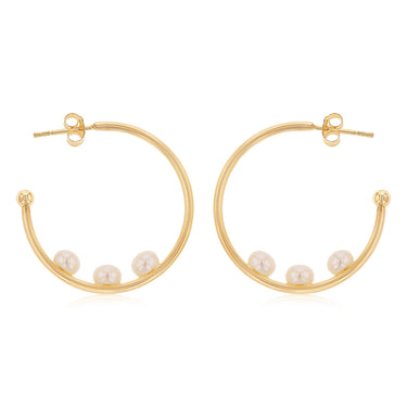 4-5mm White Freshwater Pearl Hoop Earrings in Gold Plated Sterling Silver