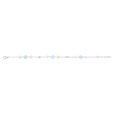 6-7mm White Freshwater Pearls and Aquamarine Bracelet in Sterling Silver