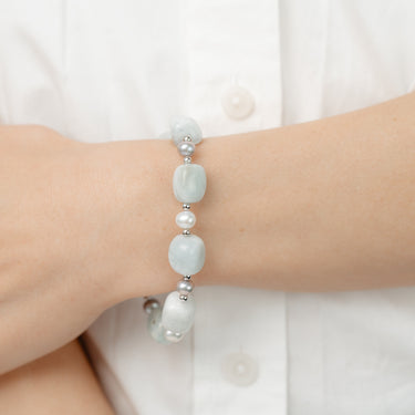 Freshwater Pearls and Aquamarine Bracelet in Sterling Silver