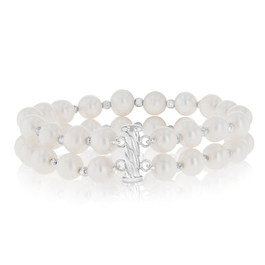 7-8mm White Freshwater Pearl Bracelet in Sterling Silver