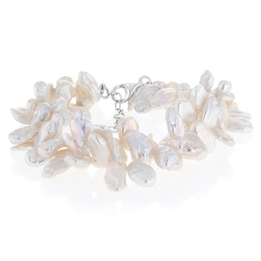 White Keshi Freshwater Pearl Bracelet in Sterling Silver