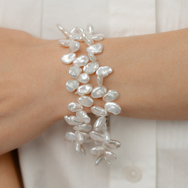 White Keshi Freshwater Pearl Bracelet in Sterling Silver