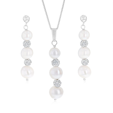 6-8.5mm White Freshwater Pearl Pendant and Earrings Matching Set in Sterling Silver