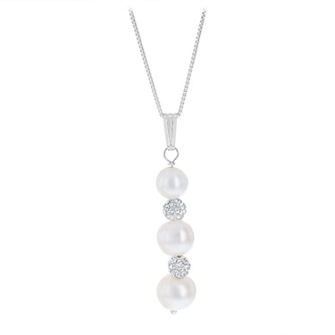 6-8.5mm White Freshwater Pearl Pendant and Earrings Matching Set in Sterling Silver