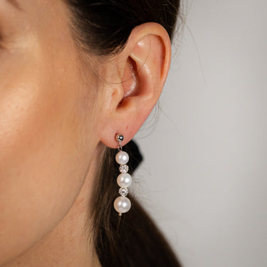 6-8.5mm White Freshwater Pearl and Crystal Pendant and Earrings Matching Set in Sterling Silver
