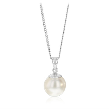 9-11mm White South Sea Pearl and Diamond Pendant in Sterling Silver