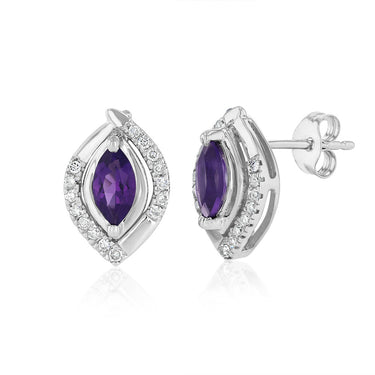 Amethyst and 1/10 Carat Diamond Stud Earrings in 9ct White Gold