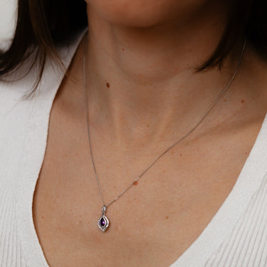 Amethyst  and Diamond Pendant on Adjustable 41-46cm Chain in 9ct White Gold