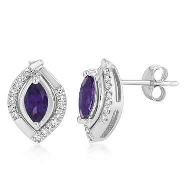Amethyst and 1/10 Carat Diamond Stud Earrings in 9ct White Gold