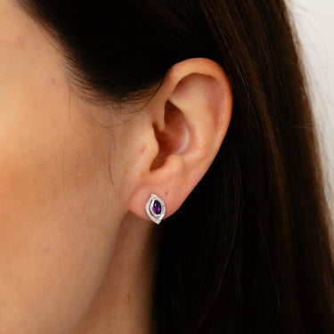 Amethyst and 1/10 Carat Diamond Stud Earrings in 9ct White Gold