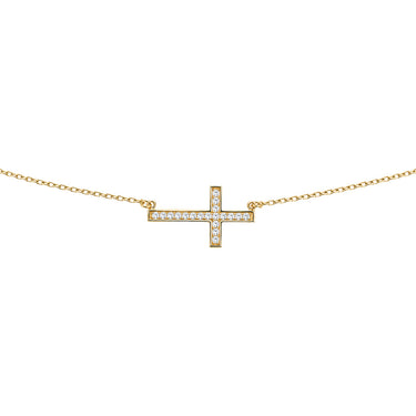 Cubic Zirconia Cross 45cm Necklace in 9ct Yellow Gold
