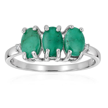 Natural Emerald Trilogy Ring in Sterling Silver