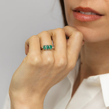 Natural Emerald Trilogy Ring in Sterling Silver