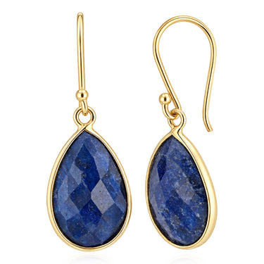 Pear Shaped Sapphire Drop Earrings in Gold Plated Sterling Silver