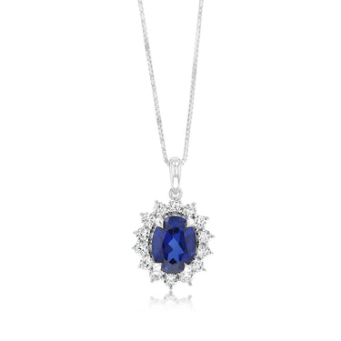 Luminesce Lab Grown 2.25 Carats Created Sapphire with 0.50 Carat Diamond Pendant in Sterling Silver