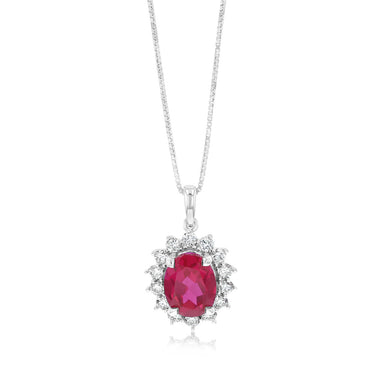 Luminesce Lab Grown 2 Carats Created Ruby with 0.50 Carat Diamond Pendant in Sterling Silver