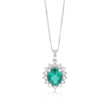 Luminesce Lab Grown 2 Carats Created Emerald with 0.50 Carat Diamond Pendant in Sterling Silver