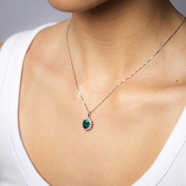 Luminesce Lab Grown 2 Carats Created Emerald with 0.50 Carat Diamond Pendant in Sterling Silver
