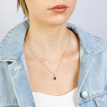 Luminesce Lab Grown 1 Carat Created Ruby with 1/6 Carat Diamond Pendant in Sterling Silver