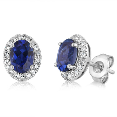Luminesce Lab Grown 2 Carats Created Sapphire with 0.30 Carat Diamond Stud Earrings in Sterling Silver