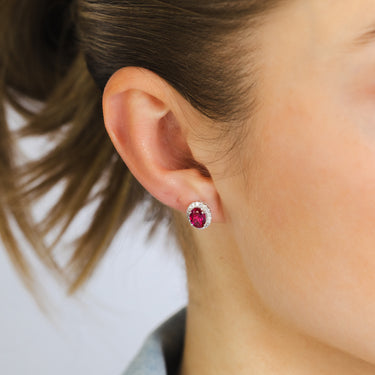Luminesce Lab Grown 2 Carats Created Ruby with 0.30 Carat Diamond Stud Earrings in Sterling Silver