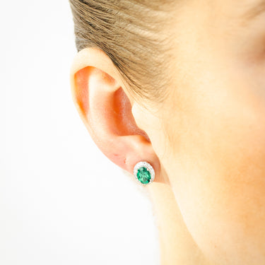 Luminesce Lab Grown 2 Carats Created Emerald with 0.30 Carat Diamond Stud Earrings in Sterling Silver