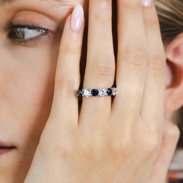 Luminesce Lab Grown 1.60 Carats Created Sapphire with 1 Carat Diamond Ring in Sterling Silver