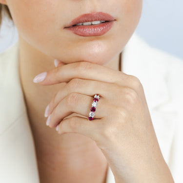 Luminesce Lab Grown 1.40 Carats Created Ruby with 1 Carat Diamond Ring in Sterling Silver