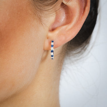 Luminesce Lab Grown 0.40 Carat Created Sapphire with 1/4 Carat Diamond Hoop Earrings in Sterling Silver