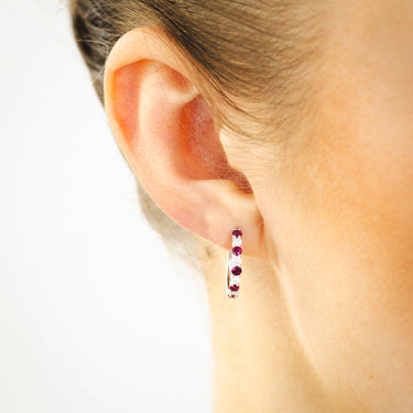 Luminesce Lab Grown 0.40 Carat Created Ruby with 1/4 Carat Diamond Hoop Earrings in Sterling Silver