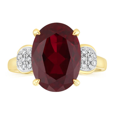 Created Red Sapphire with Luminesce Lab Grown Diamond Ring in 9ct Yellow Gold