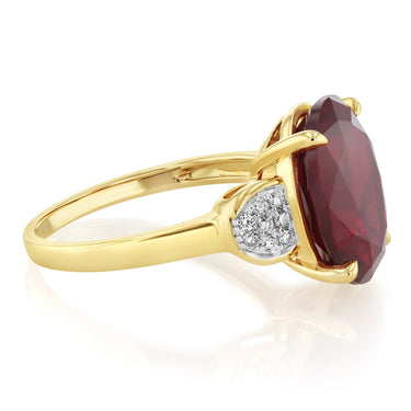 Created Red Sapphire with Luminesce Lab Grown Diamond Ring in 9ct Yellow Gold