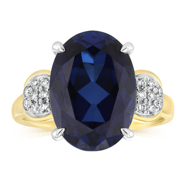 Created Blue Sapphire and Luminesce Lab Grown Diamond Ring in 9ct Yellow Gold