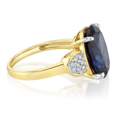 Created Blue Sapphire and Luminesce Lab Grown Diamond Ring in 9ct Yellow Gold