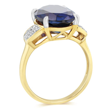 Created Blue Sapphire and Luminesce Lab Grown Diamond Ring in 9ct Yellow Gold