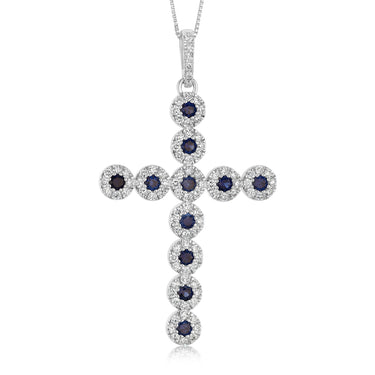 Created Blue Sapphire and Luminesce Lab Grown 1.65 Carat Diamond Pendant in Sterling Silver