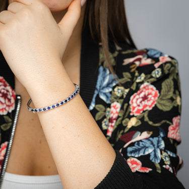 Created Blue Sapphire and Luminesce Lab Grown 1/4 Carat Diamond Bangle in Sterling Silver