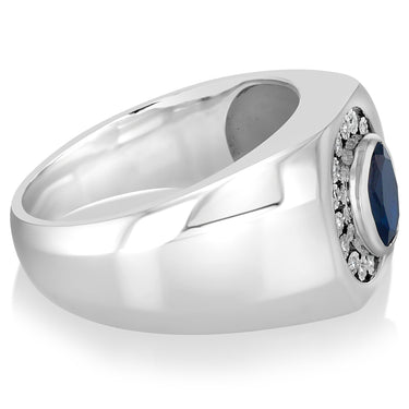 Created Blue Sapphire and Luminesce Lab Grown Gents Ring in Sterling Silver