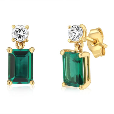 Luminesce Lab Grown 0.30 Carat Diamond and 1.70 Carat Created Emerald Stud Earrings in 9ct Yellow Gold