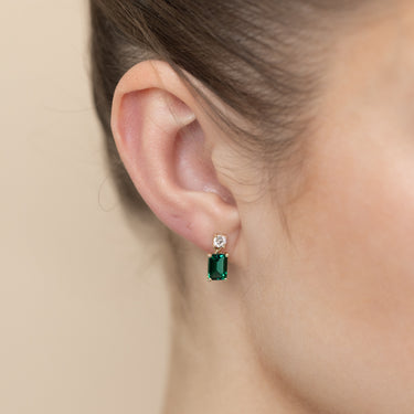 Luminesce Lab Grown 0.30 Carat Diamond and 1.70 Carat Created Emerald Stud Earrings in 9ct Yellow Gold