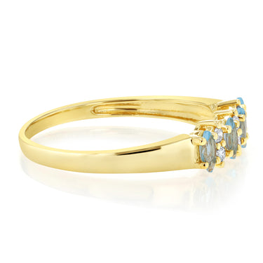 Natural Blue Topaz with 0.15 Carat Luminesce Lab Grown Diamond Ring in 9ct Yellow Gold
