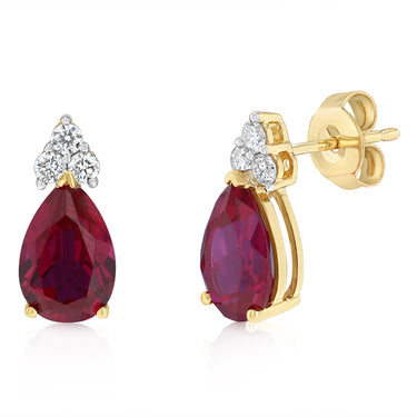 1/5 Carat Luminesce Lab Grown Diamond and Created Ruby Earrings in 9ct Yellow Gold