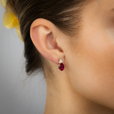 1/5 Carat Luminesce Lab Grown Diamond and Created Ruby Earrings in 9ct Yellow Gold