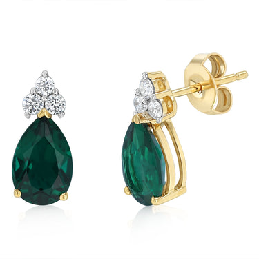 1/5 Carat Luminesce Lab Grown Diamond and Created Emerald Earrings in 9ct Yellow Gold