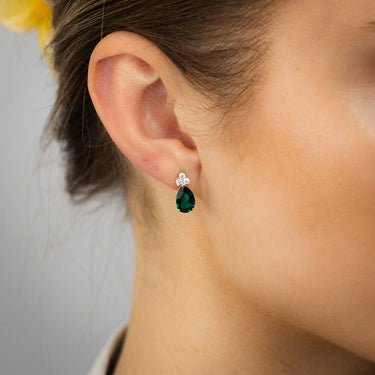 1/5 Carat Luminesce Lab Grown Diamond and Created Emerald Earrings in 9ct Yellow Gold