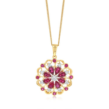 Luminesce Lab Grown 3.90 Carat Created Ruby with 0.25 Carat Diamond Pendant in 9ct Yellow Gold
