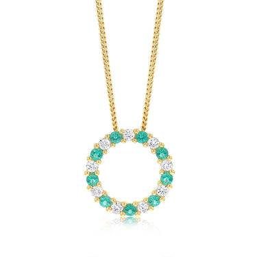 Luminesce Lab Grown 1/4 Carat Diamond and Created Emerald Pendant in 9ct Yellow Gold